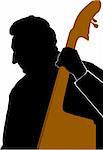 Silhouette of Man playing Double Bass or Contrabass