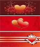 Color Saint Valentine's banners with scrolls and heart shapes