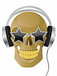 Vector illustration of skull with earphones and glasses.