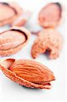 Close up almond nuts, focus on foreground and shallow depth of field.