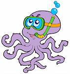 Octopus snorkel diver - vector illustration.