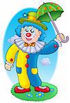 Cartoon clown holding umbrella - color illustration.