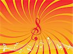 orange background with musical notes and wave