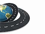 3d illustration of background with earth globe and roads at left side