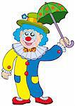 Funny clown holding umbrella - vector illustration.