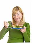 young woman holding in her hand a bowl of salad