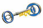 Key with success title and a keyhole, 3d rendered image