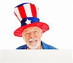 American icon Uncle Sam design element.  Isolated head peering over white board.