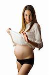 nice sweet woman with white prenatal dress pregnant