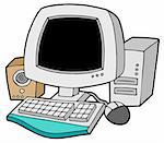 Cartoon computer on white background - vector illustration.