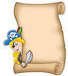 Parchment with lurking pirate girl - color illustration.