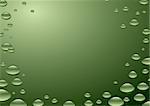 green background with water droplets and reflection in surface