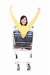 attractive brunette woman with shopping cart