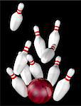 Illustration of bowling alley strike isolated on black