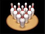 Illustration of ten bowling pins standing to attention in the spotlight