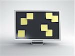 3d rendering of a computer monitor with postit notes on it.