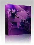 Software package box Map of the world in metallic embosed style