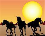 Horse silhouette on sunset background. Vector illustration.