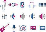 Vector icons pack - Blue-Fuchsia Series, music collection