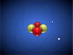 3D illustration of a helium atom with electrons around the nucleus