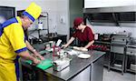 couple of cooks in action in a restaurant kitchen