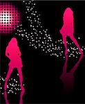 Girls dancing on glossy floor with stars and pink disco ball