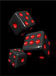 Black dice in black background 3d illustration