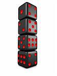 Black dice in a row isolated 3d illustration