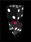 Two black gamble dice with black background 3d illustration