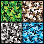 Collection of four different abstract colored camouflage backgrounds