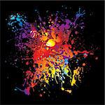 Bright colorful grunge ink splat with black background