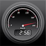 black speedometer with integral timer, vector illustration