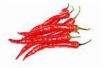 Red hot chili peppers with soft shadow on white background