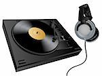 Vector isolated image of turntable and earphones.
