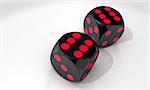 Double six - two black dice on white background