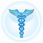 Caduceus Medical symbol - with blue round background.