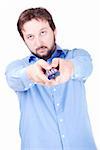 young man with remote contros in hands