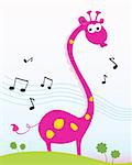 Funny jungle giraffe sing a song. Vector Illustration. Included high-resolution JPG and EPS.