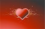 Vector illustration of shiny red heart shape with floral decoration elements