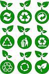 set of green environment and recycle icons with leaves