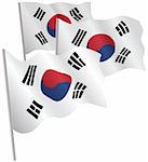 South Korea 3d flag. Vector illustration. Isolated on white.