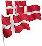 Kingdom of Denmark 3d flag. Vector illustration. Isolated on white.