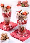 Fresh strawberries dessert with cereals