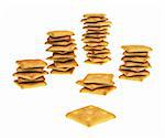 Columns of the crispy crackers on a white background