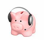 Piggy bank and headphone - 3d render