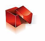 Red Three Dimensional Open Box with shadow and reflection