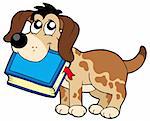 Dog holding book - vector illustration.