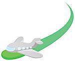 cartoon  airplane with green  airway in a white background