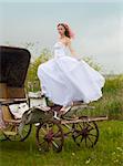 beautiful bride and old  carriage / retro style