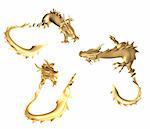 Set - 3d golden statues of the chinese dragons